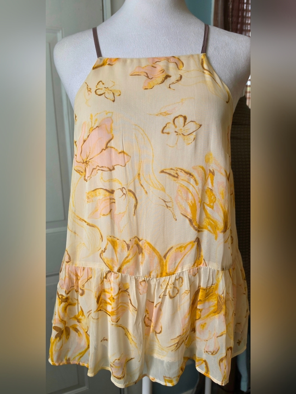 HD in Paris X Anthropolgie Joselyn Cami Womens XSP Yellow Pink Floral Flowy